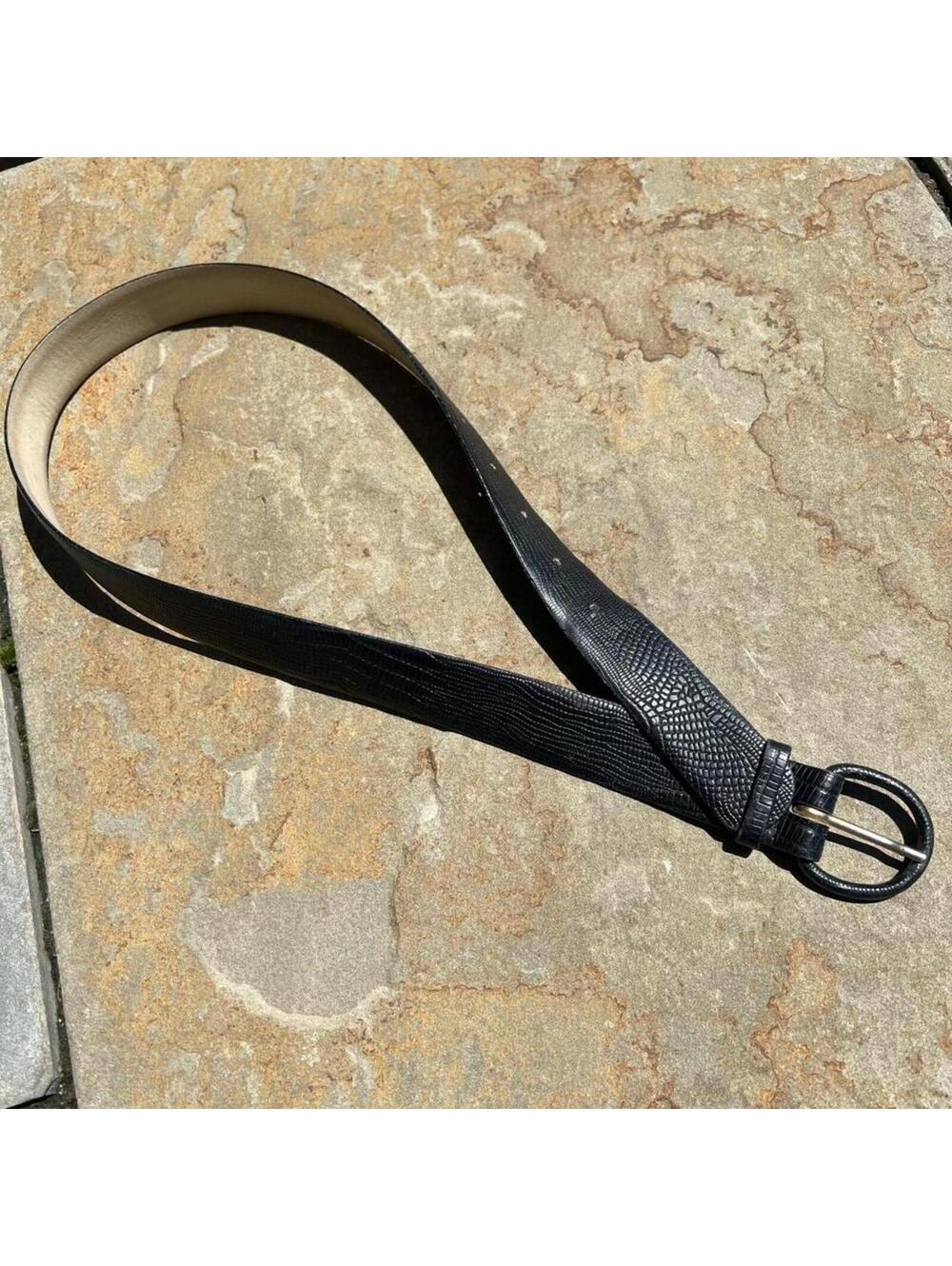 Vintage 80s Black Blue Leather Belt